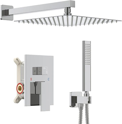 Iriber Chrome Shower System 10 Inch High Pressure Rainfall Shower Head and Shower Faucet Combo Set
