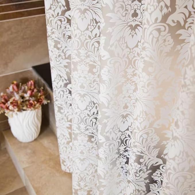 Clawfoot Tub Shower Curtain 180x60 Inch Damask Liner All Warp Around Extra Wide Heavy Duty Vinyl Bath Curtain for Clawfoot Bathroom PEVA Waterproof Liner 36 Metal Hooks Stand Up Tub