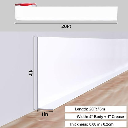 Duzzy Flexible Baseboard Molding Trim, 5 Inch(W) x 20 Feet(L) Peel and Stick Rubber Wall Trim Molding, Self-Adhesive Vinyl Wall Base Cove Base