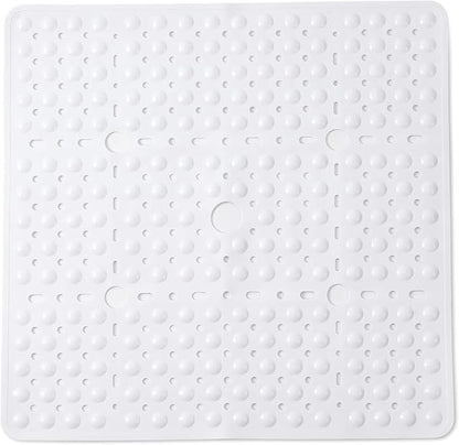 ENKOSI Square Shower Mat 27x27 inch - Large Anti Slip Bathroom Shower Stall Mats for Smooth Shower Floors - Square Bath Mat with Strong Secure Suction Cups and Drain Holes in Middle (White 27x27)