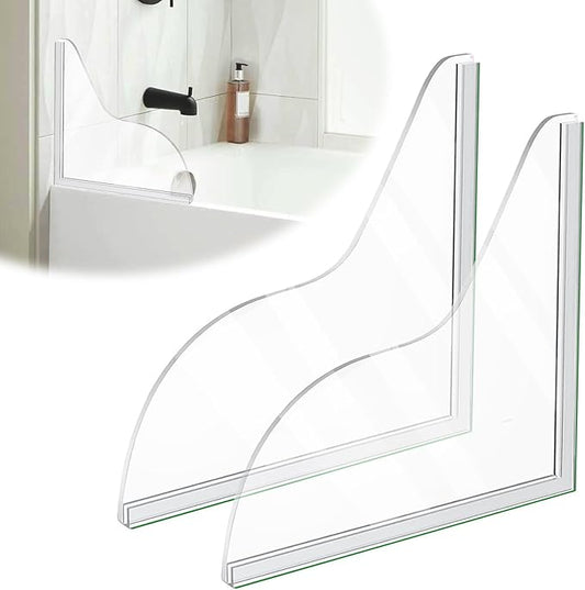 2 Pack Silicone Shower Splash Guard, Acrylic Sink Splash Guard with Adhesive, Fits Most Bathtubs and Sinks, 8.38"x7.36"