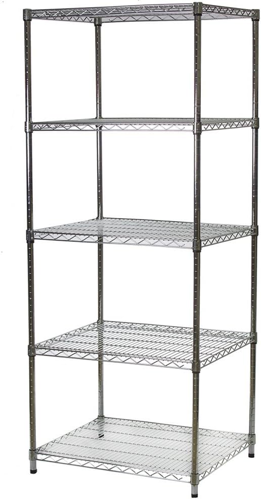 Shelving Inc. 24" d x 30" w x 84" h Chrome Wire Shelving with 5 Tier Shelves, Weight Capacity 500lbs Per Shelf