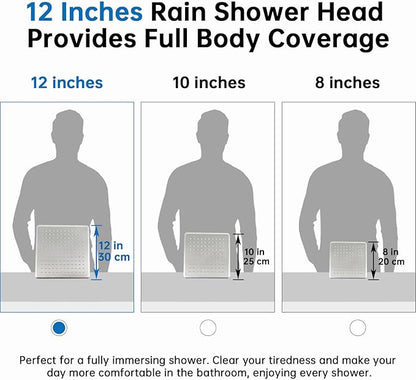 G-Promise All Metal 12 Inches Rain Shower Head with Handheld Built-in Power Wash Mode, 3-way Diverter with Pause Setting, 11 Inches Adjustable Extension Arm with Lock Joint, Long Hose (Brushed Nickel)