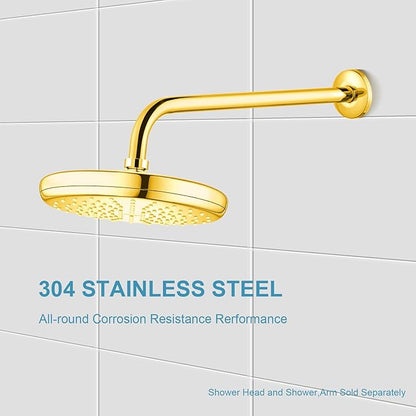 OFFO Shower Arm with Flange, 12 in Bright Gold Wall Mount Replacement Angle Shower Head Arm Wall-Mounted For Fixed Shower Head & Handheld Showerhead