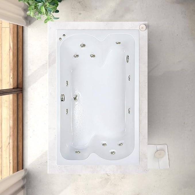 60 in. x 43 in. Acrylic Rectangular Drop-In Whirlpool Bathtub with Center Drain in White