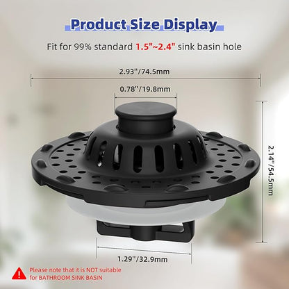 Metal 2 Pack Bathtub Drain Stopper with Top Hair Catcher, 3 in 1 Pop-up Bathtub Strainer, Tub Stopper with Detachable Stainless Steel Filter Basket for Standard 1.5 to 2.4'' Drain, Matte Black