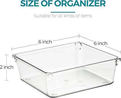 8 Pack Drawer Organizer - 6" X 6" Clear Acrylic Storage Bins with Non-Slip Pads, Versatile Desk Tray for Makeup, Jewelry, Kitchen, Bathroom, and Office Organization