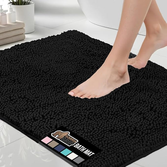 GORILLA GRIP Bath Rug Mat 48x24, Thick Soft Absorbent Chenille, Quick Dry Microfiber Mats, Rubber Backing Washable Shower Floor Rugs, Bathmat Runner, US Designed Bathroom Home Decor Accessories Black