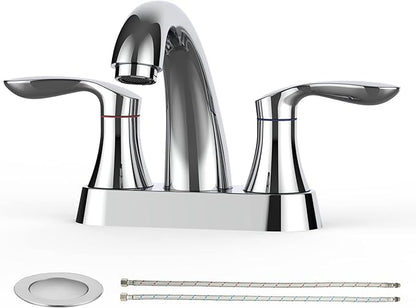 Bathroom Faucet, 4 Inch Bathroom Faucets for Sink 3 Hole, Centerset Bathroom Sink Faucet with Pop Up Drain and cUPC Lead-Free Hose(Chrome)