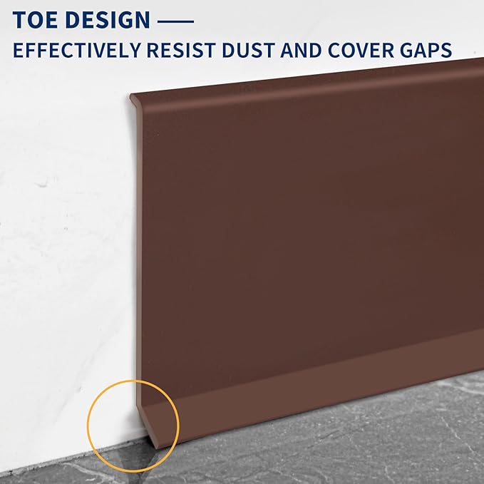Flexible Baseboard Molding Trim 4 Inch Self-Adhesive Vinyl Wall Base Peel and Stick Cove Base Rubber Wall Baseboard Moulding Trim (100Ft, Brown)