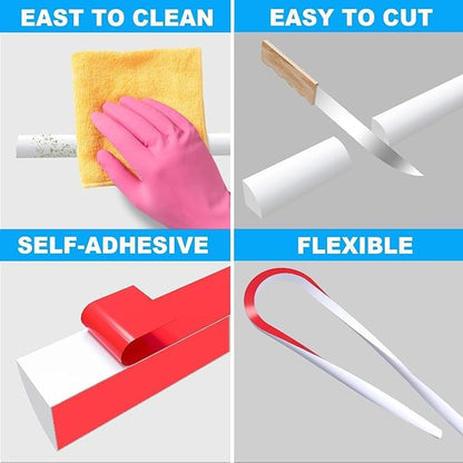 Duzzy 118 Inch Flexible Quarter Round Molding, Peel and Stick Silicone Rubber Trim Suitable for Shower Pans Gap and the Base of Staircase