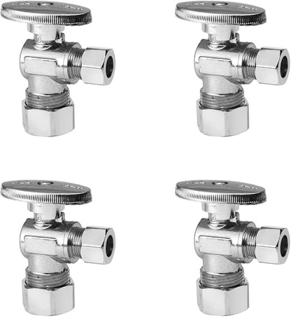 (Pack of 4) EFIELD Angle Stop Valve 1/2" Nominal (5/8" OD) Compression x 3/8" OD, 1/4-Turn,(VALVE116-4PCS)