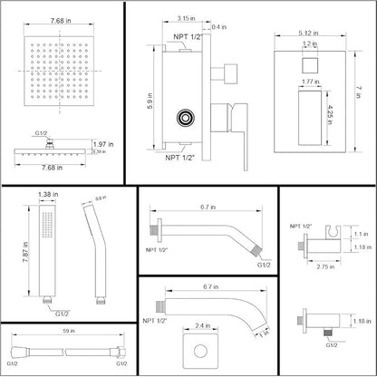 POP SANITARYWARE Shower Tub Faucet Set Brushed Nickel Bathroom 8 Inch Shower Head System with Tub Spout Wall Mounted Singe Handle Tub and Shower Trim Kit with Valve