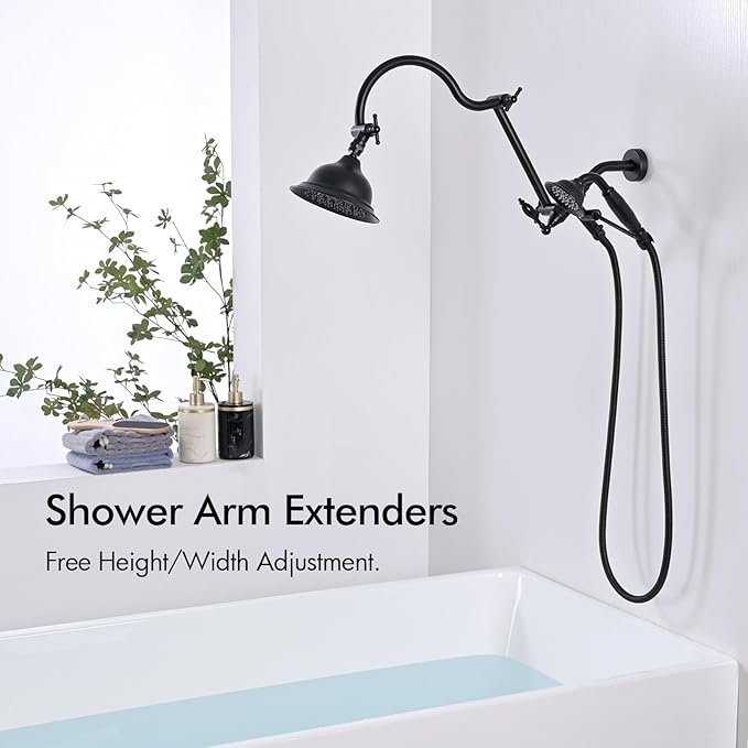 Bagnolux Solid Brass 6" High Pressure Black Rain Shower Head with Handheld Combo 3.3" Spray, Rainfall Showerhead with 21" Extension Arm - Adjustable Dual Showerhead and 71" Shower Hose,Matte Black