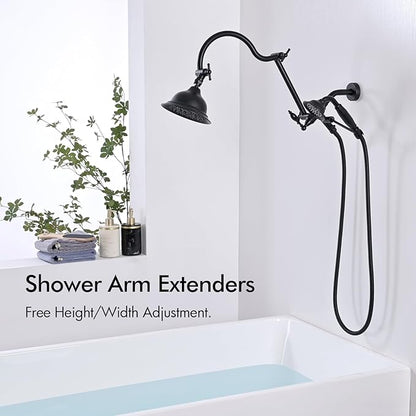 Bagnolux Solid Brass 6" High Pressure Black Rain Shower Head with Handheld Combo 3.3" Spray, Rainfall Showerhead with 21" Extension Arm - Adjustable Dual Showerhead and 71" Shower Hose,Matte Black