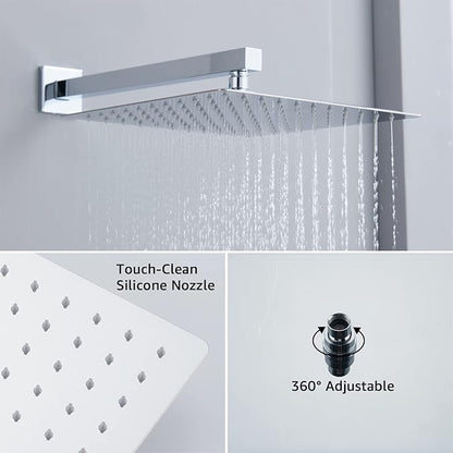 Iriber Chrome Shower System 10 Inch High Pressure Rainfall Shower Head and Shower Faucet Combo Set