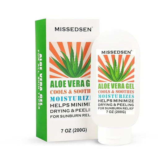 Pure & Organic Aloe Vera Gel for Sunburn Relief, After Sun Lotion for Face & Body Skin Care, Daily Facial Moisturizer & Acne Spot Treatment 7 OZ