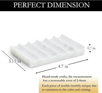 Luxurious Marble Soap Dish Jewelry Ring Tray - Rectangle Stone Soap Tray & Saver for Shower – Self Draining Soap Holder for Bathroom, Kitchen,Carrara White
