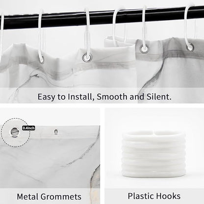 Gibelle Grey Marble Shower Curtain Set, Abstract Silver Gold Stripes Fabric, Modern Ink Art Decor Waterproof for Bathroom, 71x71