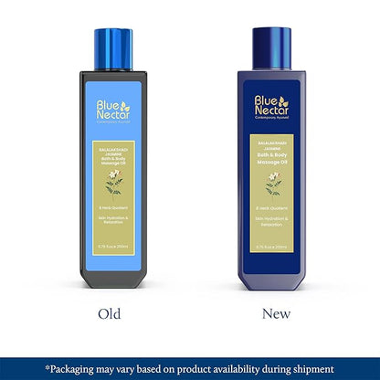 Blue Nectar Sensuous Jasmine Body Massage Oil for Relaxing Massage Therapy with Essential Oils | 100% Natural Ingredients (8 Herbs, 6.76 fl oz)