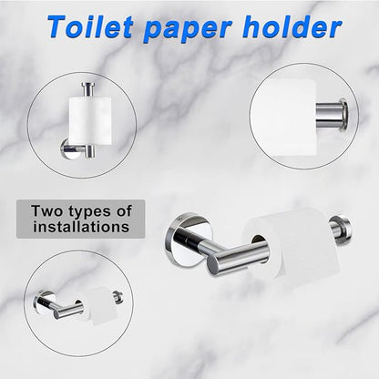 Cilee 8 Piece Polished Chrome Bathroom Hardware Set, 24inch Bathroom Towel bar+Towel Ring+Toilet Paper Holder+ Robe Towel Hook, SUS304 Stainless Steel Bathroom Accessory Set