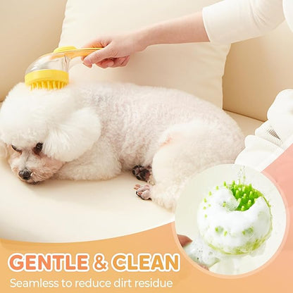 Pet Bath Brush with Shampoo Dispenser, Dog Bath Brush and Grooming Massage Brush for Dogs & Cats, Easy Dog Washing Brush for Short and Long Hair, Coarse and Fine Teeth 2pcs (Yellow)