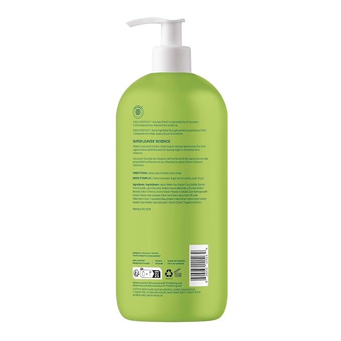 ATTITUDE Body Wash, EWG Verified Shower Gel, Dermatologically Tested, Plant and Mineral-Based, Vegan Personal Care Products, Pear & Amber Scent, 32 Fl Oz