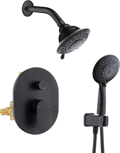 BRIGHT SHOWERS Shower Faucet Set, Shower Heads System with Rainfall Shower Head and Handheld Showerhead Combo, Shower Valve and Trim Kit, Wall Mounted Shower Holder and Shower Hose, Oil-Rubbed Bronze