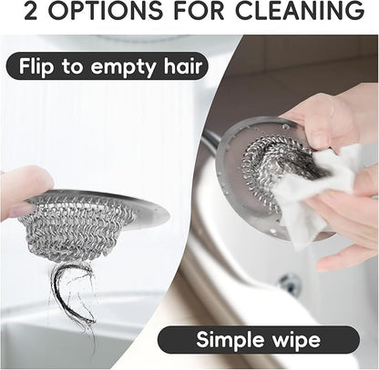 Bathtub Drain Hair Catcher, Fast Drainage Shower Drain Hair Catcher, Reversible 304 Stainless Steel Drain Protector for Pop-Up and Regular Drains of Bathroom(Patented Product)