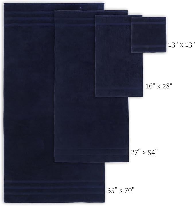 SOFE H&L | Olea Luxury Turkish Cotton Bath Towels Set of 3 : 1 Bath Towel, 1 Hand Towel, 1 Wash Cloths, Navy |Thick, Premium, Soft, Durable, Absorbent - Hotel Quality Towel Sets for Bathroom