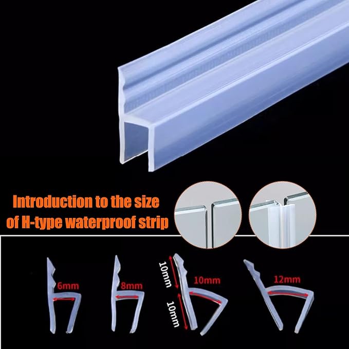 Frameless Soft Shower Door Sweep Seal Drip Rail, Glass Shower Silicone Door Seal Strip,Weatherproof Silicone Seal Fit for Glass (H Type, 12mm (1/2"))