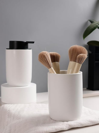 Bosilunlife Soap Dispenser and Toothbrush Holder Set - 11Oz Dish Hand Soap Dispenser Pump Ceramic Bathroom Counter Soap Toothbrush Holder Set White Bathroom Accessories Set