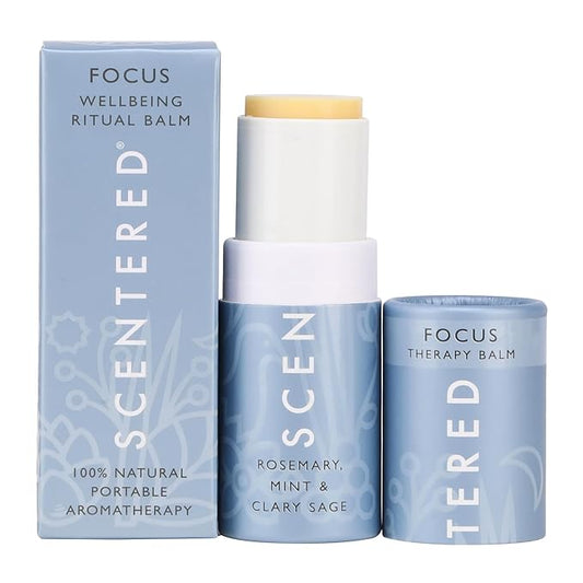 Scentered Aromatherapy Balm Stick for Focus & Concentration - Roll On Essential Oils Blend - Rosemary, Mint, Clary Sage in Shea Butter - Self-Care Stocking Stuffers for Women