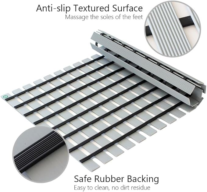 Bath Mat Non Slip Shower Mat Bathtub with Drain Holes and Heavy Duty Rubber No Suction Cups Sturdy Shower Stall Tub Mat for Bathroom, Shower Floor, Pool, SPA, (Grey, 2FT X 47FT)