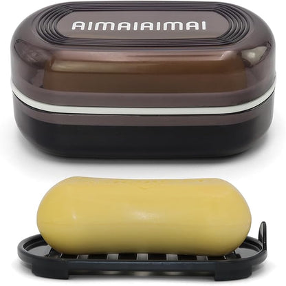 Travel Soap Container, Leakproof Soap Box, Travel Soap Holder with Removable Draining Layer, Portable Soap Case for Traveling, Camping, Gym (Black)