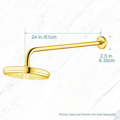 OFFO Shower Arm with Flange, 24 in Bright Gold Wall Mount Replacement Angle Shower Head Arm Wall-Mounted For Fixed Shower Head & Handheld Showerhead