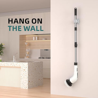 Electric Spin Scrubber for Cleaning, 9 in 1 Changeable Bathroom Scrubber with Power Display, Long Cordless Cleaning Brush, Cordless Shower Cleaner Brush for Bathtub Kitchen Wall Cleaning