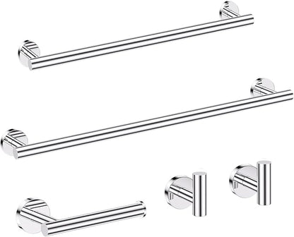 5 Pieces Bathroom Hardware Set, 23.6-inch+15.35-inch Bathroom Towel bar SUS304 Stainless Steel Bathroom Towel Bar Set Polished Chrome
