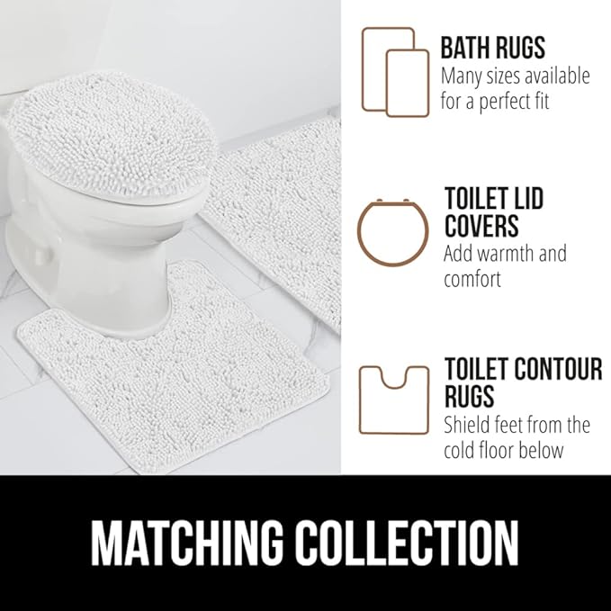 GORILLA GRIP Bath Rug Mat 30x20, Thick Soft Absorbent Chenille, Quick Dry Microfiber Mats, Rubber Backing Washable Shower Floor Rugs, Bathmat Runner, US Designed Bathroom Home Decor Accessories White