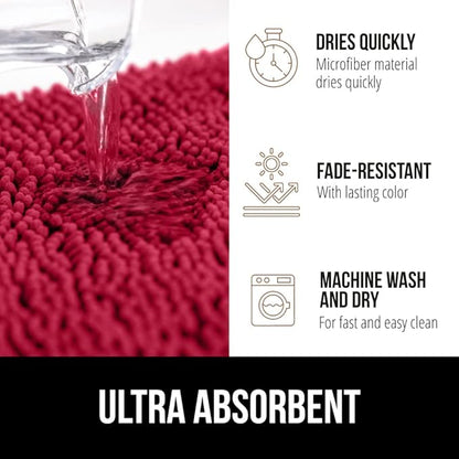GORILLA GRIP Bath Rug Mat, Thick Soft Absorbent Chenille, Quick Dry Microfiber Mats, Rubber Backing Washable Shower Floor Rugs, Bathmat Runner, US Designed Bathroom Home Decor Accessories 24x17, Red
