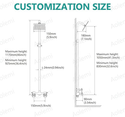Aolemi Outdoor Shower Kit Fixtures 6 Inch Center with Adjustable Slide Bar,6 Inch Showerhead,2-Handle with Mix Valve,Brushed Nickel