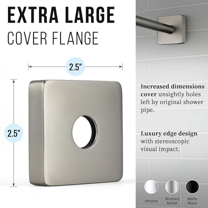 G-Promise All Metal 15.2-Inch Shower Arm with Flange, Wall-Mounted Stainless Steel 90 Degree Shower Extension Pipe Replacement for Fixed Shower Heads, Brushed Nickel