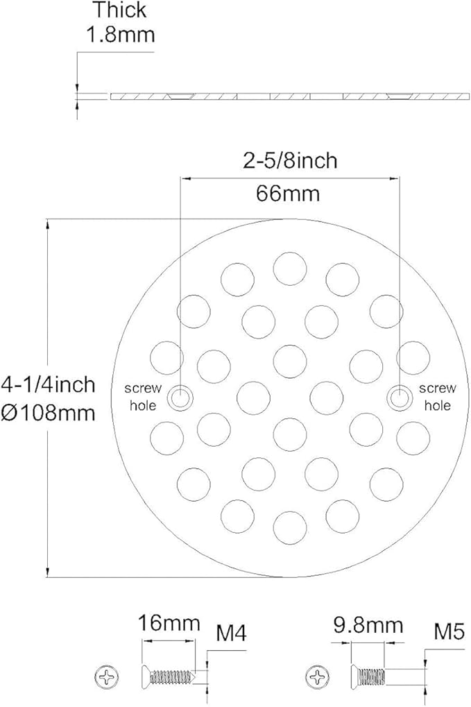 Round 4.25 Inch Screw-in Shower Drainer Cover Replacement 304 Stainless Steel 4-1/4 inch Floor Drain Grate with Screws (1, Brushed Nickel)