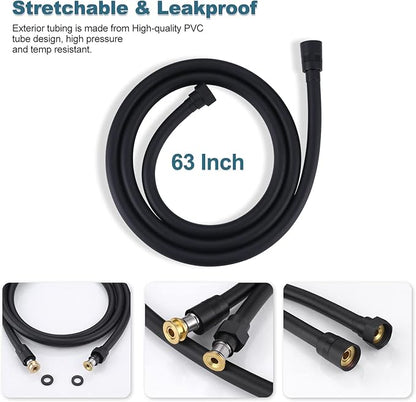 Aleasha Shower Hose, Premium PVC Shower Head Hose Extension for Bathing Toilet Cleaning Dogs Bathing 63 Inches Matte Black Bathroom Handheld Shower Hose