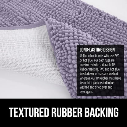 GORILLA GRIP Bath Rug Mat 60x24 Thick Soft Absorbent Chenille, Quick Dry Microfiber Mats, Rubber Backing Washable Shower Floor Rugs, Bathmat Runner Bathroom Home Decor Accessories Light Purple