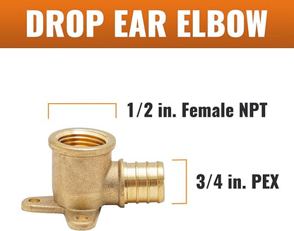 SUNGATOR 2-Pack PEX 3/4" x 1/2" Female NPT Drop Ear Elbow, from PEX B to Threaded Pipe