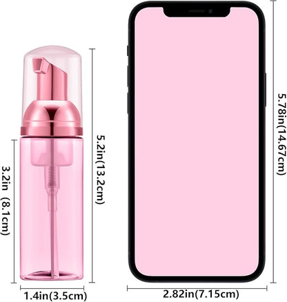 Lil Ray 2 Oz Empty Clear Rose Red Foam Pump Bottle, Travel Foamer Soap Dispenser for Lash Shampoo, Hand Soap, Foaming Cleaner(Rose Red Pump, 12 PCS)