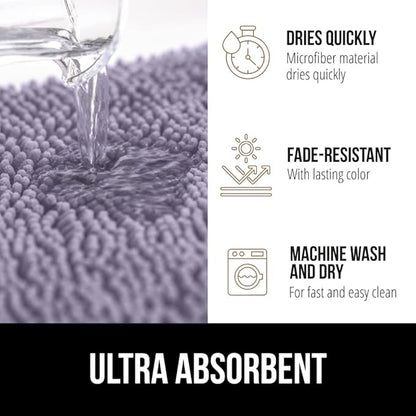GORILLA GRIP Plush Absorbent Shaggy Chenille Bath Rug Mat for Oval Toilet Base with Rubber Backing, Machine Washable Rugs, Soft Microfiber Contour Mats for Toilets, Bathroom Decor, Lt Purple