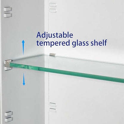 Bathroom Medicine Cabinet with Beveled Edge Mirrored Door 16 x 36 inch, Recessed or Surface Mount, with Adjustable Glass Shelves