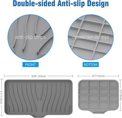 3-Pack Silicone Soap Dish, Sponge Holder for Sink, Kitchen Soap Tray, Bathroom Soap Holder, Sponge Tray with Drain (Grey)